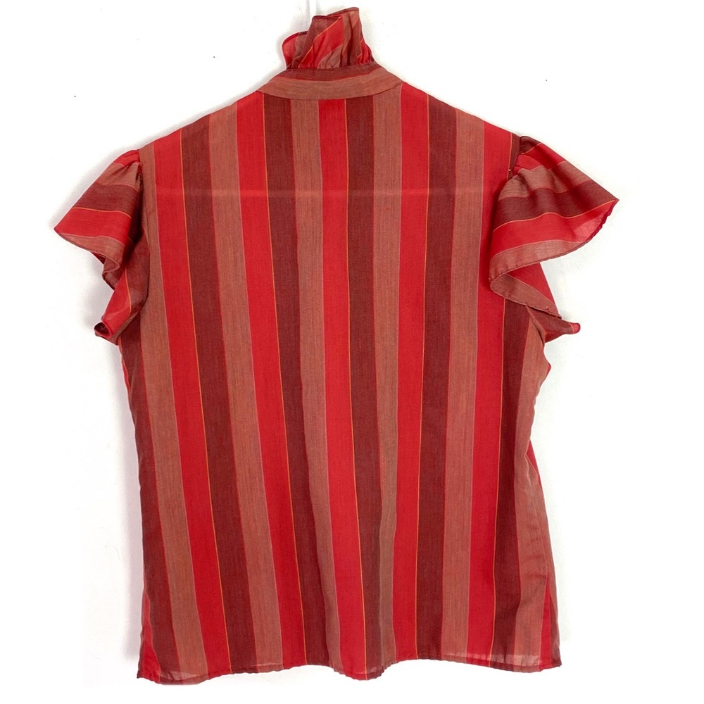 Vintage Red and Rust Striped Ruffle Blouse - Picture 2 of 13
